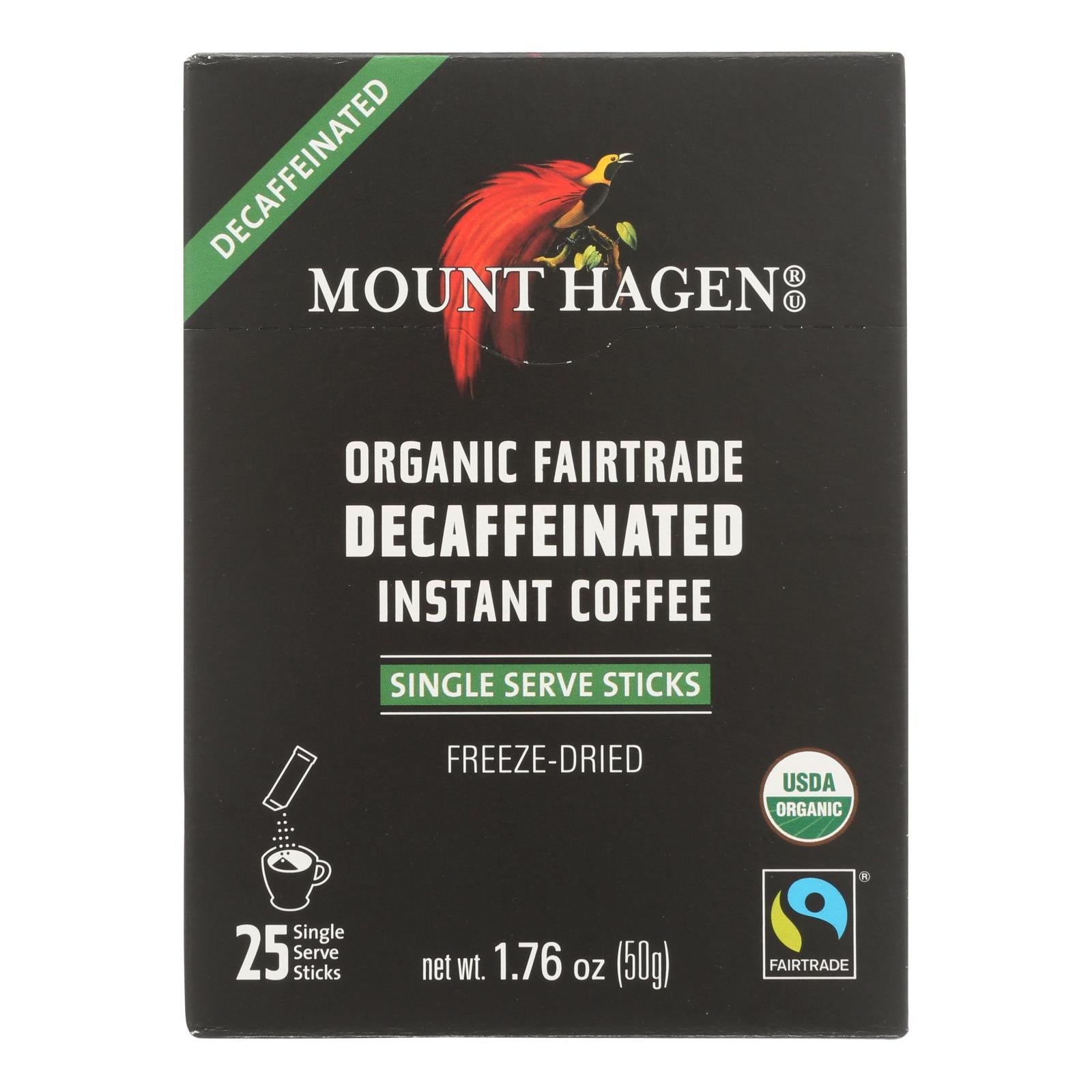 Mount Hagen - Organic Fairtrade Decaffeinated Instant Coffee 25ct - Case Of 8 - 1.76 Oz - Maras Green