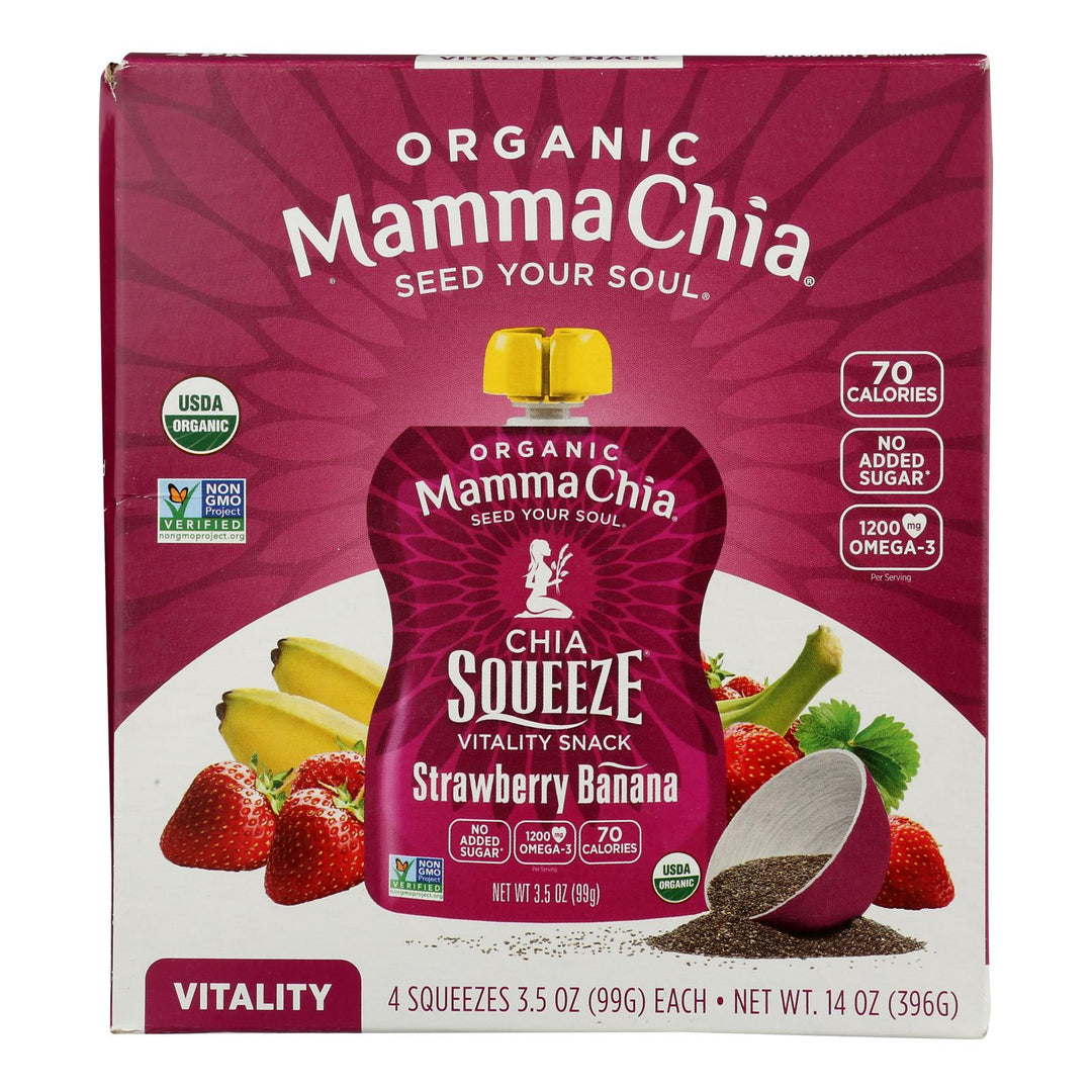 Mamma Chia Organic Squeeze Vitality Snack - Strawberry Banana - Case Of 6 - 3.5 Oz. - Maras Green
