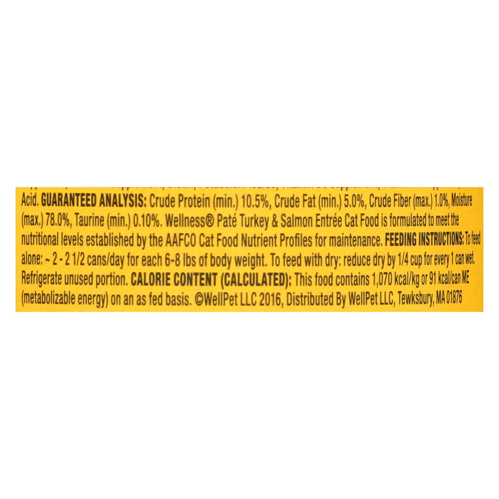 Wellness Pet Products Cat Food - Turkey And Salmon Recipe - Case Of 24 - 3 Oz. - Maras Green