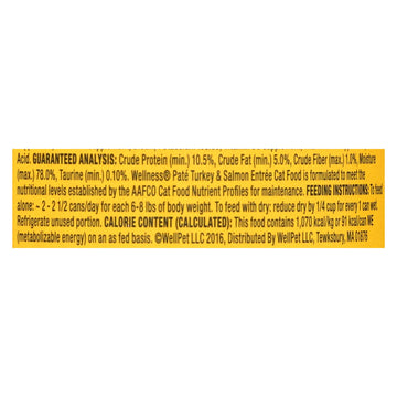 Wellness Pet Products Cat Food - Turkey And Salmon Recipe - Case Of 24 - 3 Oz. - Maras Green