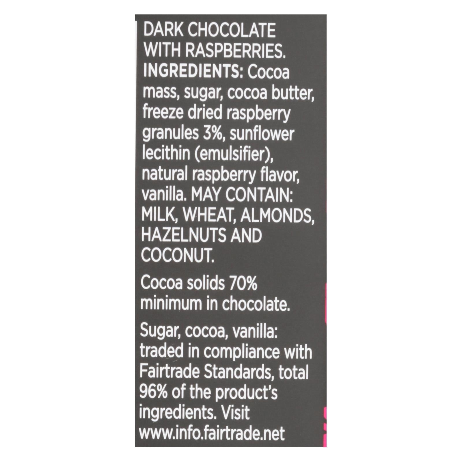 Divine - Bar Dark Chocolate W/raspberry - Case Of 12 - 3 Oz - Maras Green