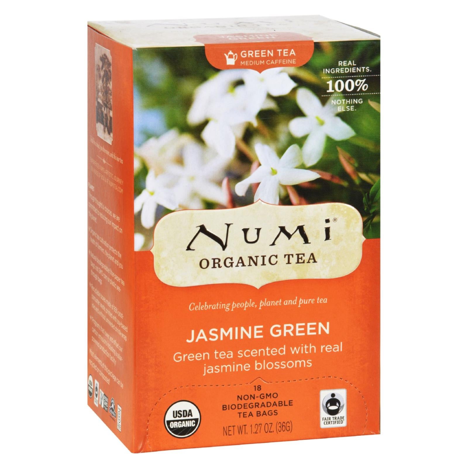 Numi Organic Tea Jasmine Green - 18 Tea Bags - Case Of 6 - Maras Green