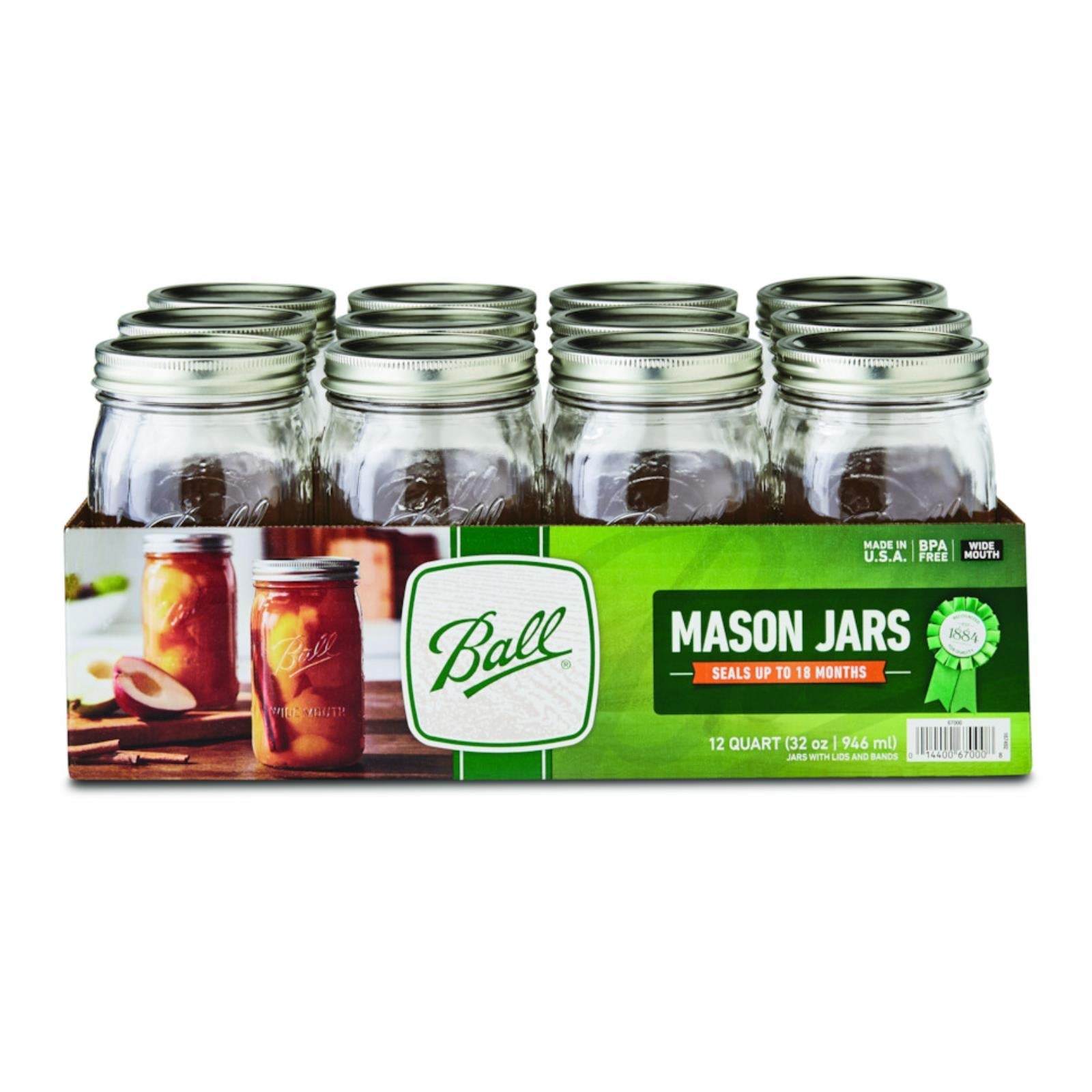 Ball Canning Wide Mouth Quart With Lid - Case Of 1 - 12 Count - Maras Green