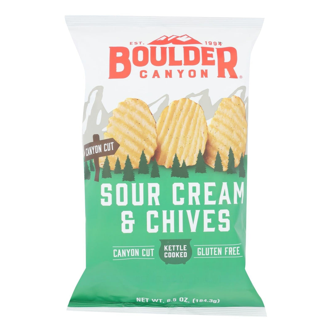 Boulder Canyon - Kettle Cooked Canyon Cut Potato Chips - sour Cream & Chives - Case Of 12 - 6.5 Oz - Maras Green