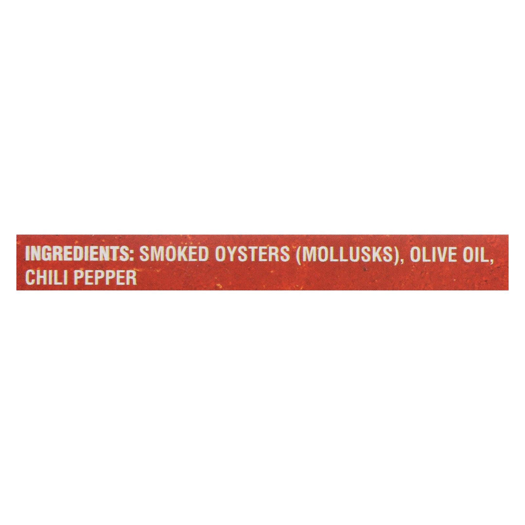 Crown Prince Oysters - Smoked With Red Chili Pepper - Case Of 18 - 3 Oz. - Maras Green