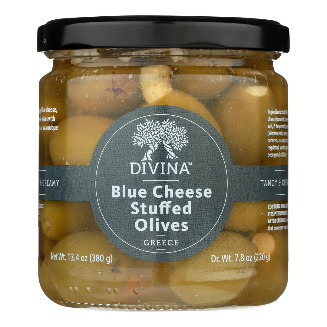 Divina - Olives Stuffed With Blue Cheese - Case Of 6 - 7.8 Oz. - Maras Green