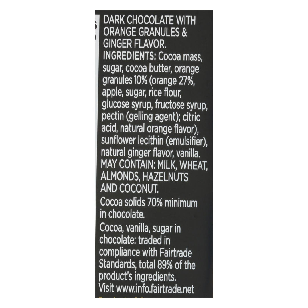 Divine - Bar Dark Chocolate 70% Gng/orng - Case Of 12 - 3 Oz - Maras Green