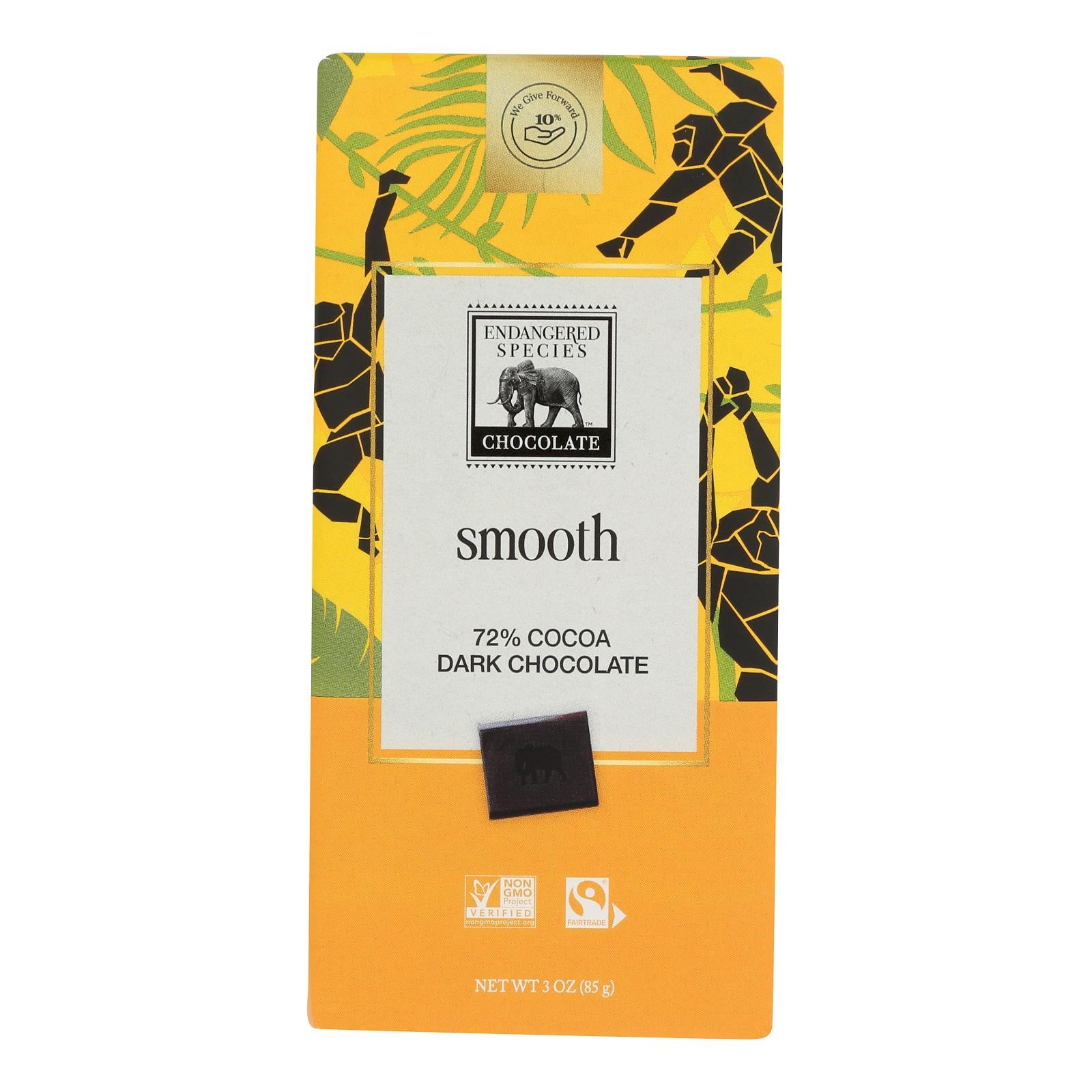 Endangered Species Natural Chocolate Bars - Dark Chocolate - 72 Percent Cocoa - 3 Oz Bars - Case Of 12 - Maras Green