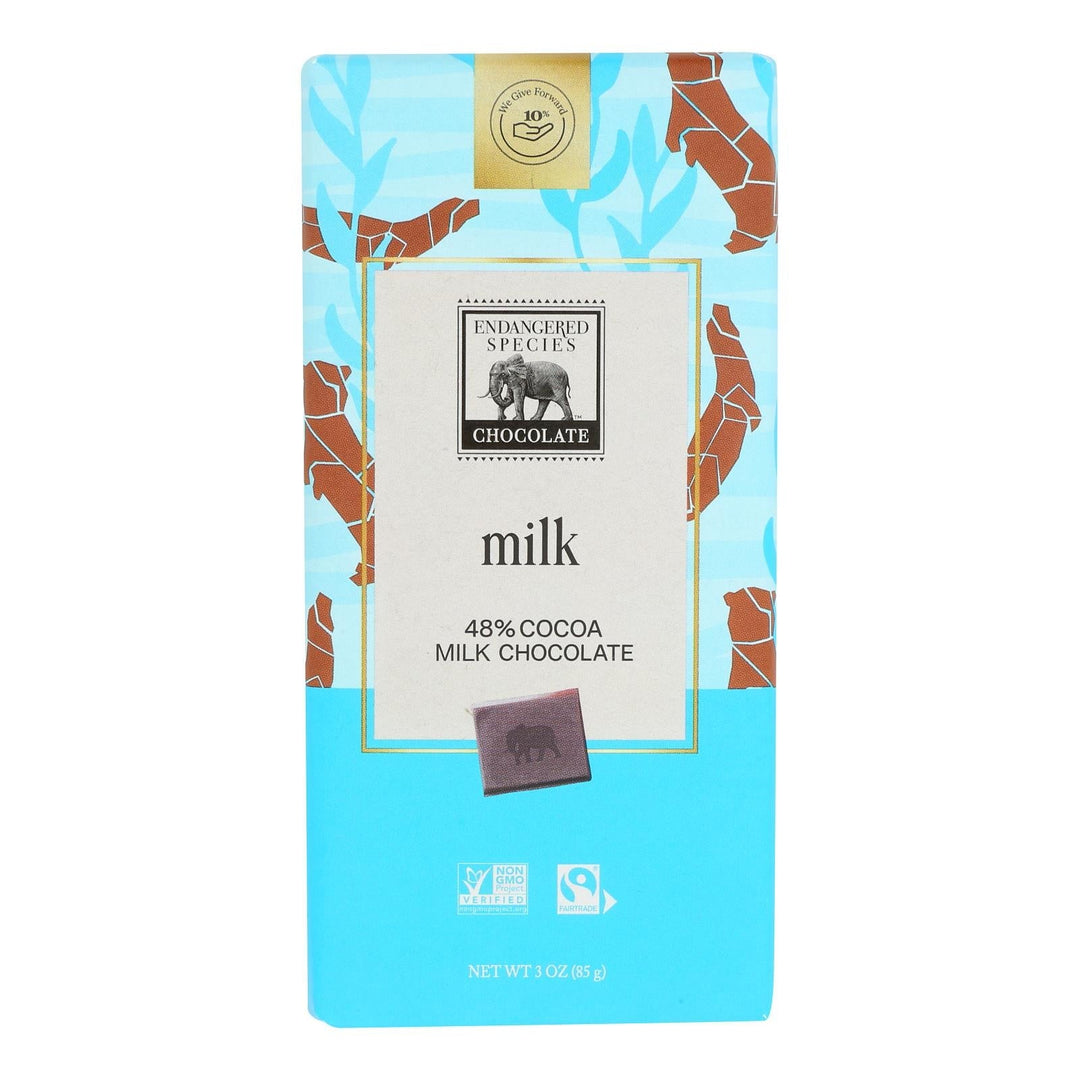 Endangered Species Natural Chocolate Bars - Milk Chocolate - 48 Percent Cocoa - 3 Oz Bars - Case Of 12 - Maras Green