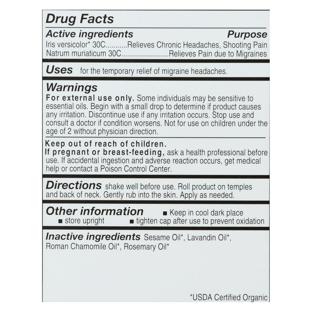 Forces Of Nature Certified Organic Medicine Migraine Rollerball Applicator - 1 Each - 4 Ml - Maras Green