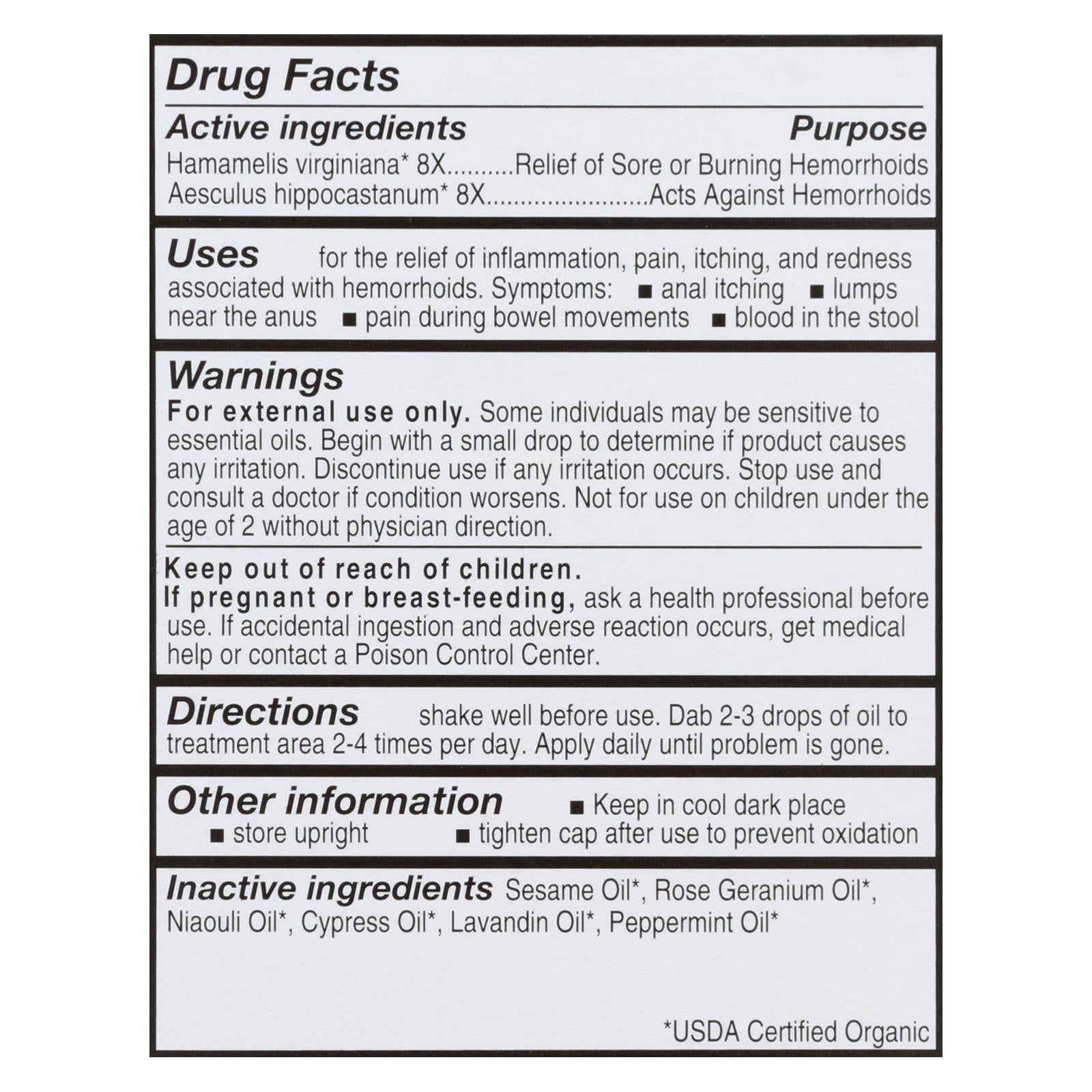 Forces Of Nature Hemorrhoid Control Extra Strength Certified Organic Medicine - 1 Each - 5 Ml - Maras Green