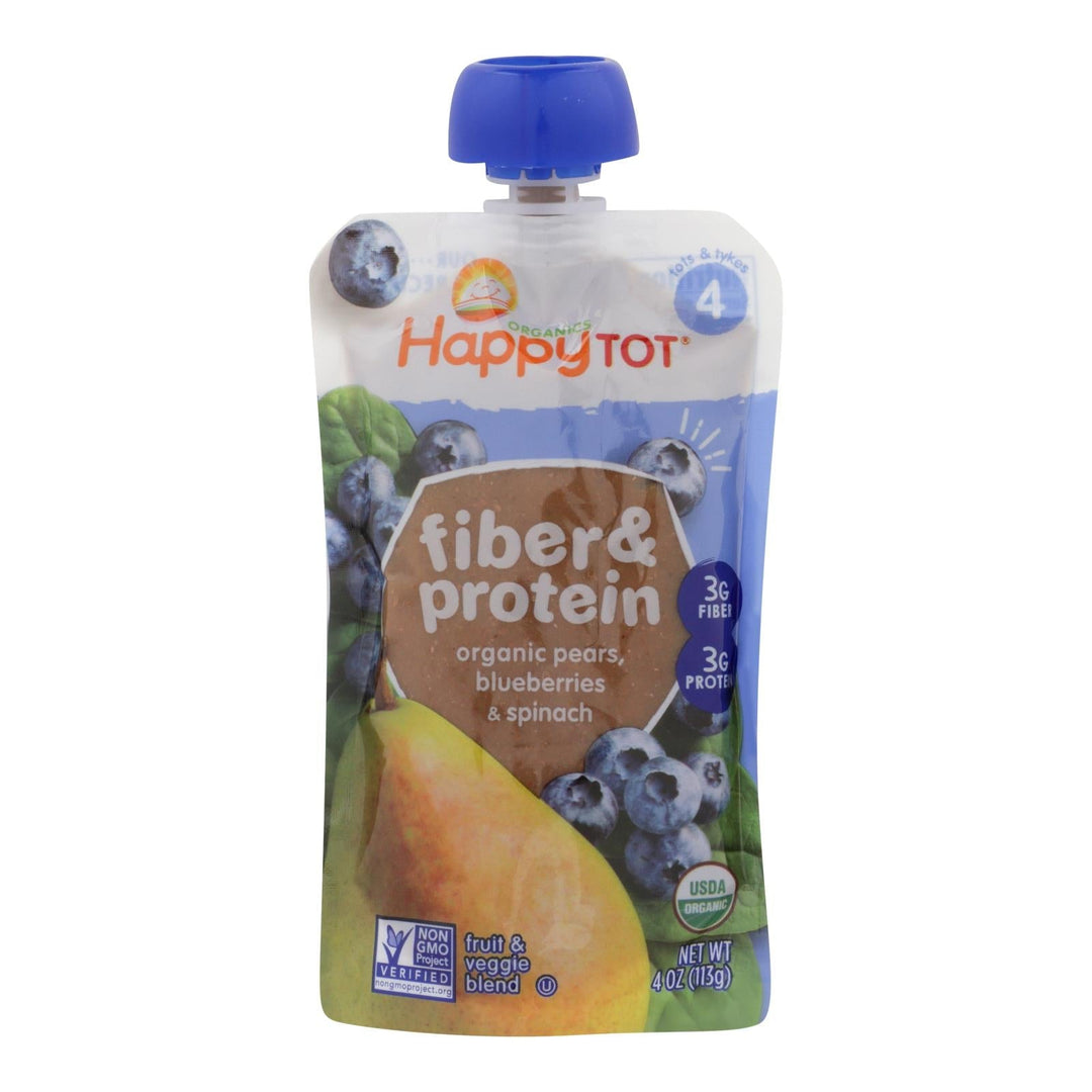 Happy Tot Toddler Food - Organic - Fiber And Protein - Stage 4 - Pear Blueberry And Spinach - 4 Oz - Case Of 16 - Maras Green