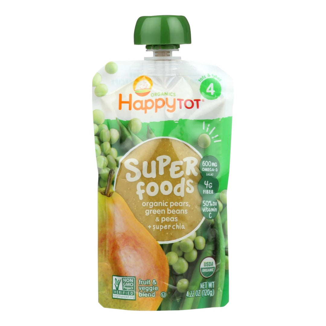 Happy Tot Toddler Food - Organic - Stage 4 - Green Beans Pear And Pea - 4.22 Oz - Case Of 16 - Maras Green