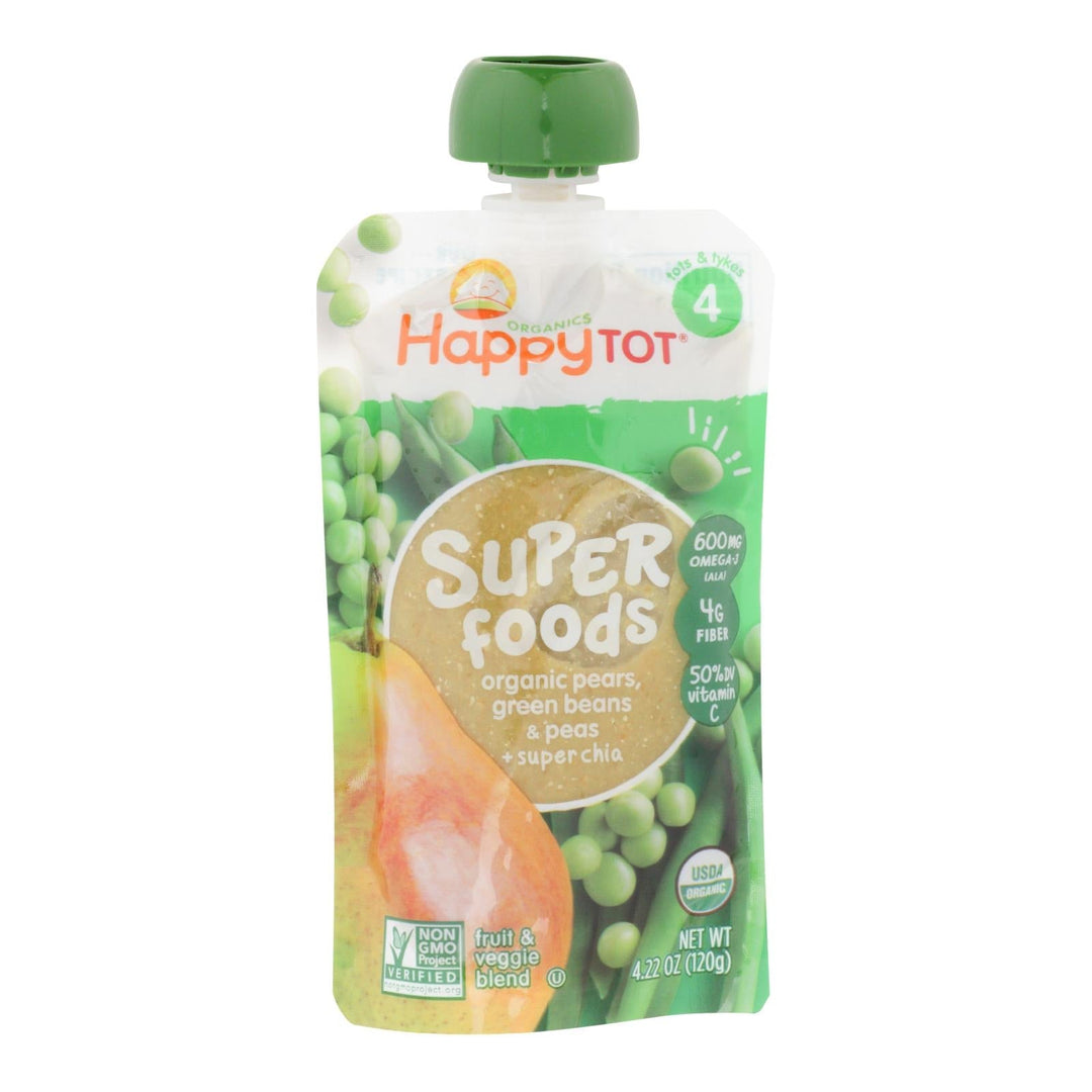 Happy Tot Toddler Food - Organic - Stage 4 - Green Beans Pear And Pea - 4.22 Oz - Case Of 16 - Maras Green