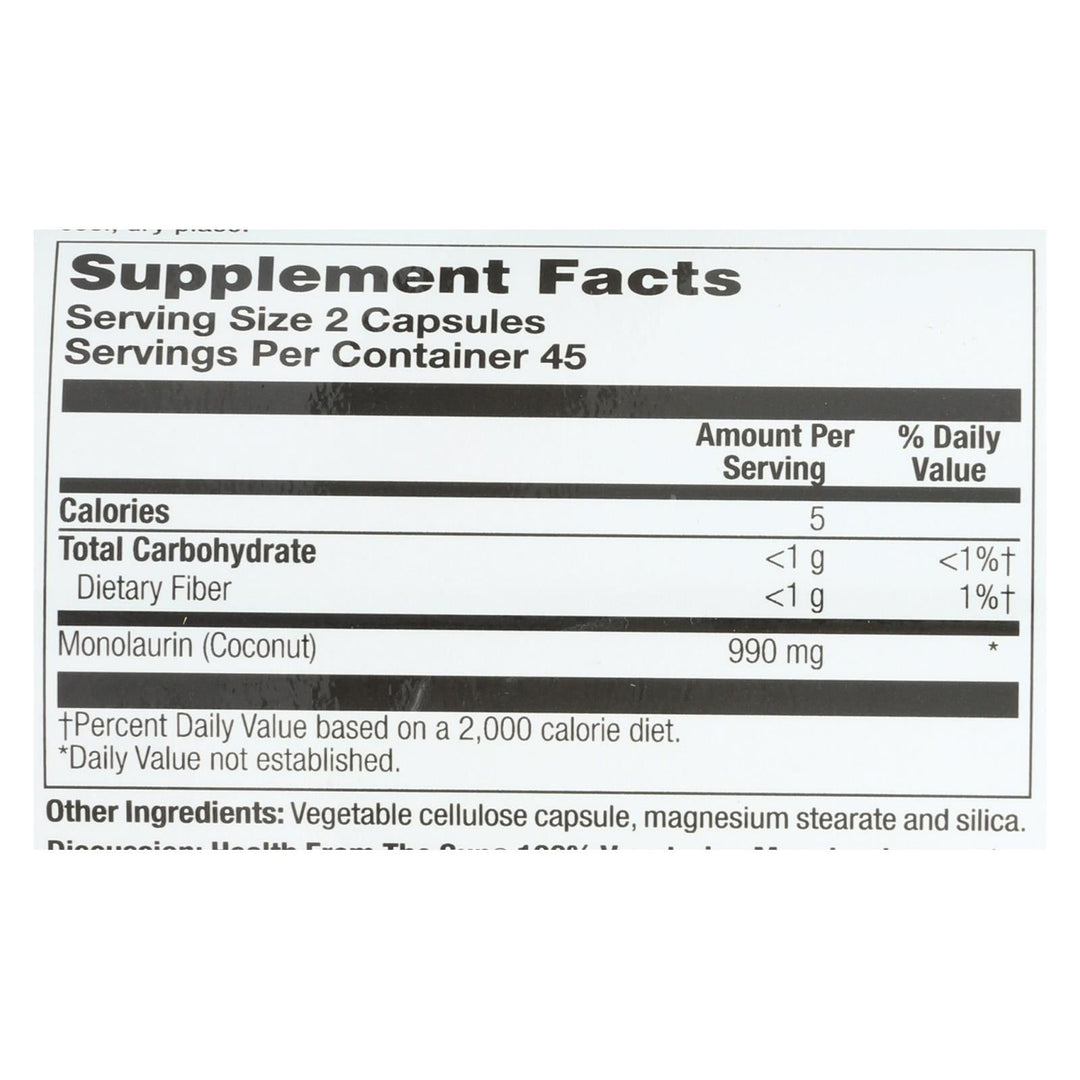 Health From The Sun Monolaurin - 1 Each - 90 Vcap - Maras Green