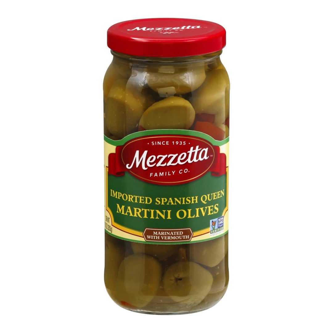 Mezzetta Imported Spanish Queen Martini Olives In Dry Vermouth - Case Of 6 - 10 Oz. - Maras Green