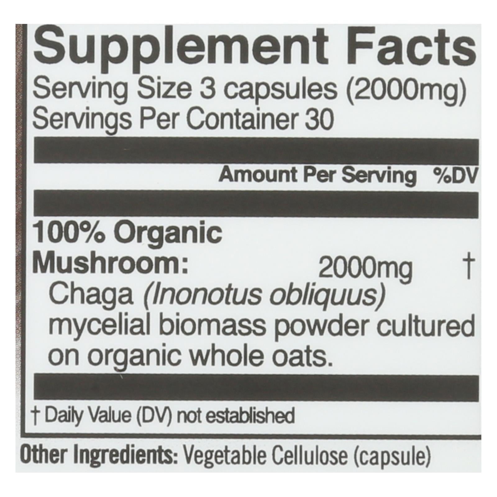 Organic Mushroom Nutrition - Mush Sprfd Chaga - 1 Each - 90 Ct - Maras Green