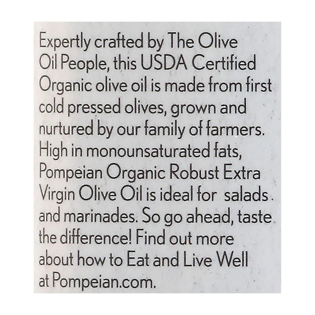Pompeian Organic Extra Vigin Olive Oil - Case Of 6 - 16 Fz - Maras Green