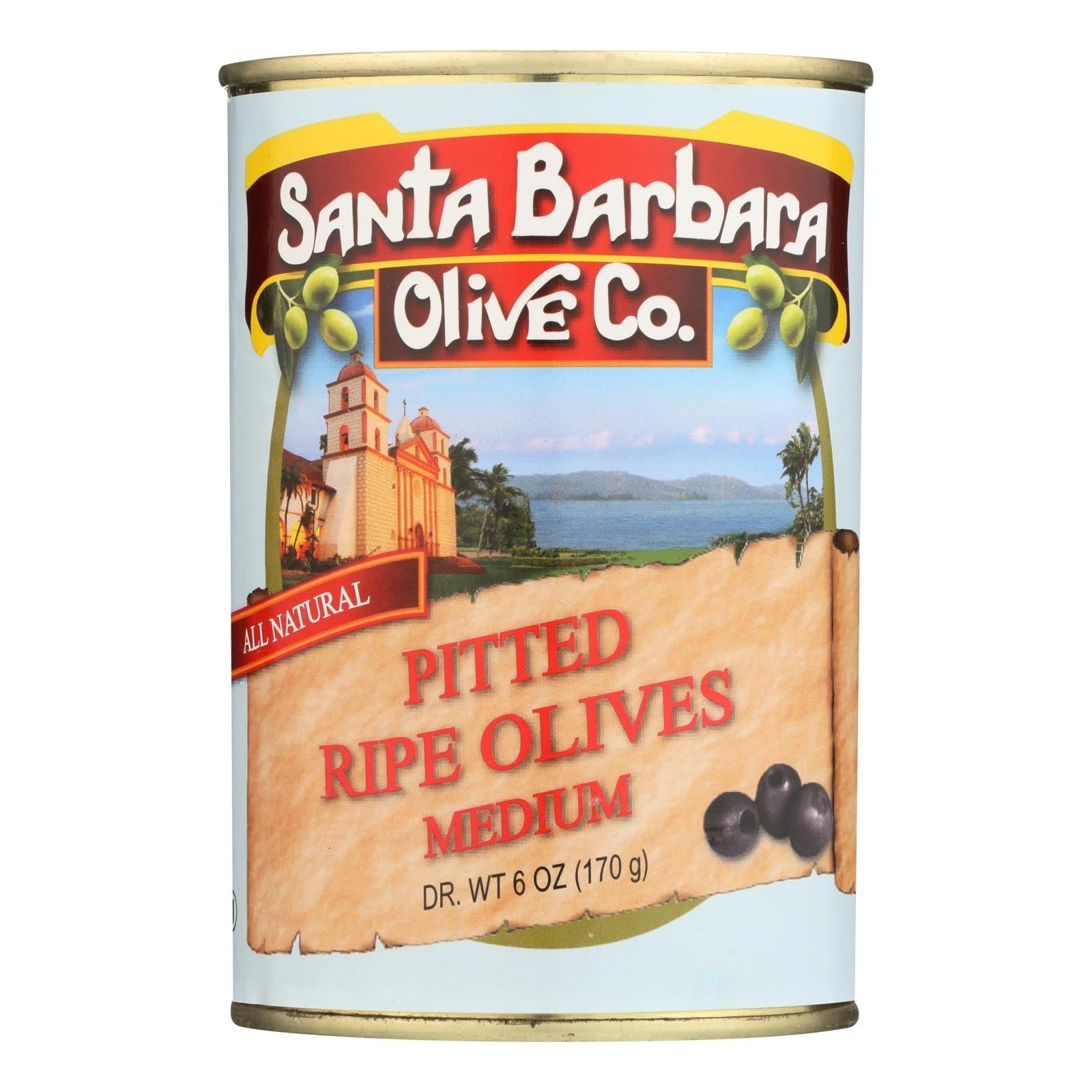 Santa Barbara California Ripe Olives - Medium Pitted - Case Of 12 - 6 Oz. - Maras Green
