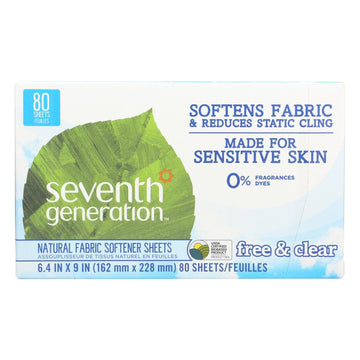 Seventh Generation - Fabric Softener Sheets Fresh & Clear - Case Of 4 - 80 Ct - Maras Green