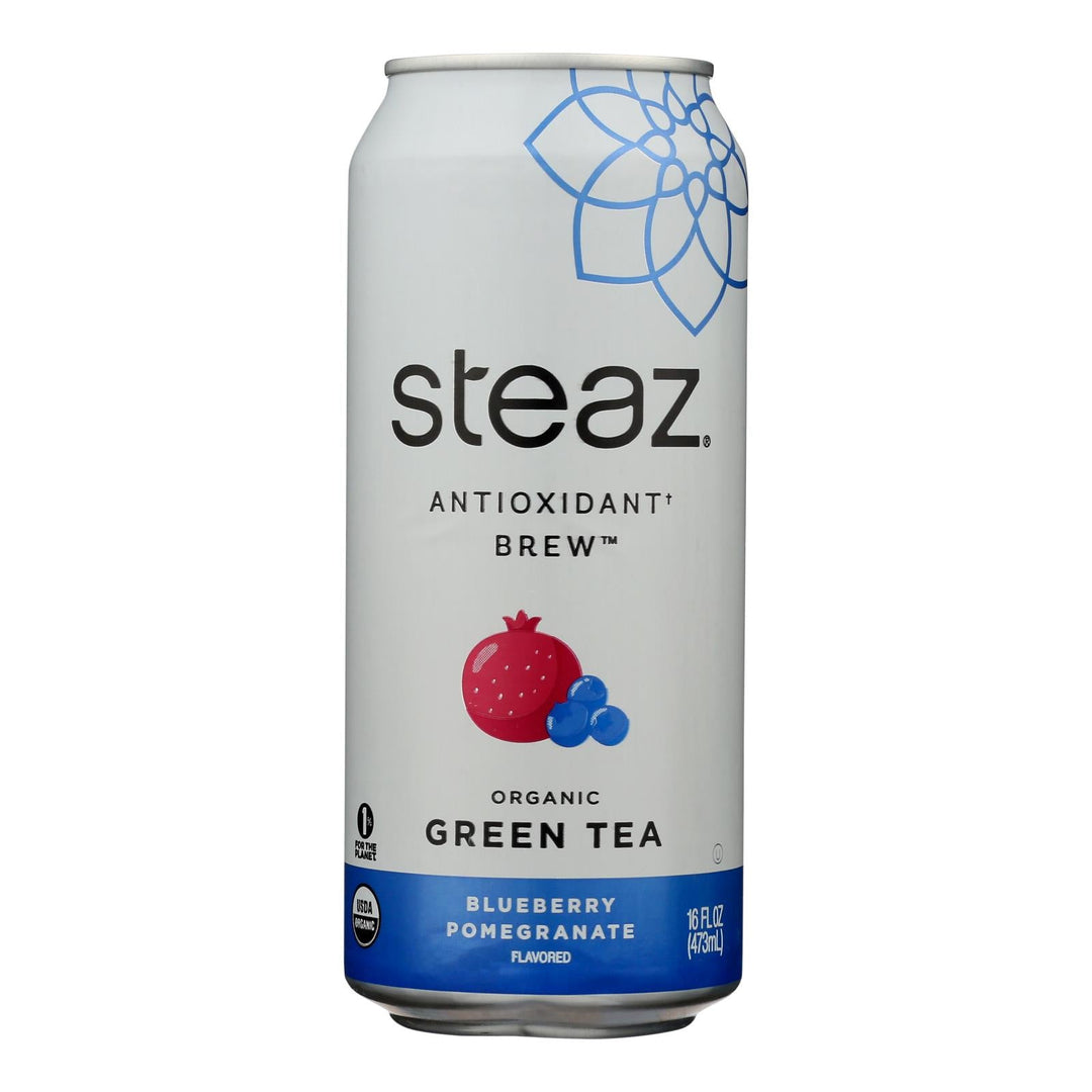 Steaz Lightly Sweetened Green Tea - Blueberry Pomegranate - Case of 12 - 16 Fl oz. - Maras Green