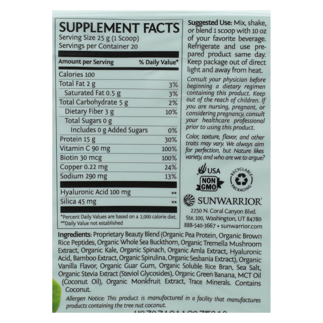 Sunwarrior - Collagen Tahitian Vanilla - 1 Each - 17.6 Oz - Maras Green