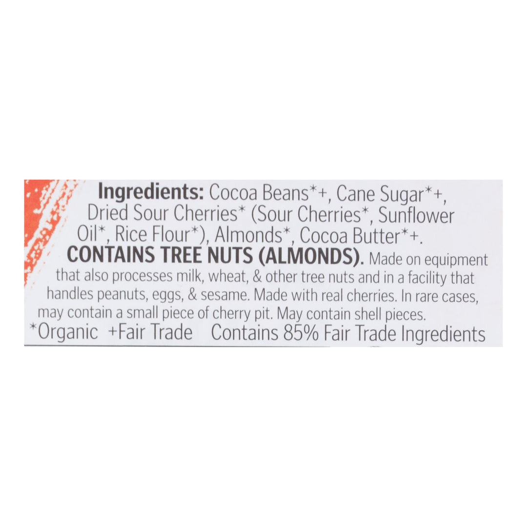 Theo Chocolate Organic Chocolate Bar - Classic - Dark Chocolate - 70 Percent Cacao - Cherry And Almond - 3 Oz Bars - Case Of 12 - Maras Green