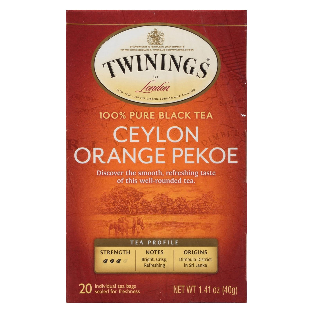 Twinings Tea Black Tea - Ceylon Orange Pekoe - Case Of 6 - 20 Bags - Maras Green