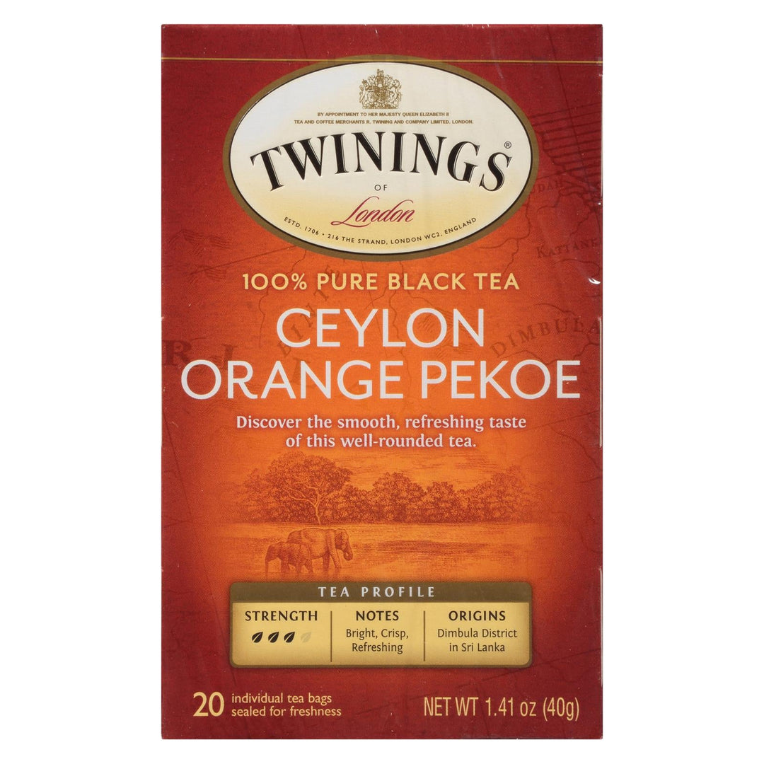Twinings Tea Black Tea - Ceylon Orange Pekoe - Case Of 6 - 20 Bags - Maras Green