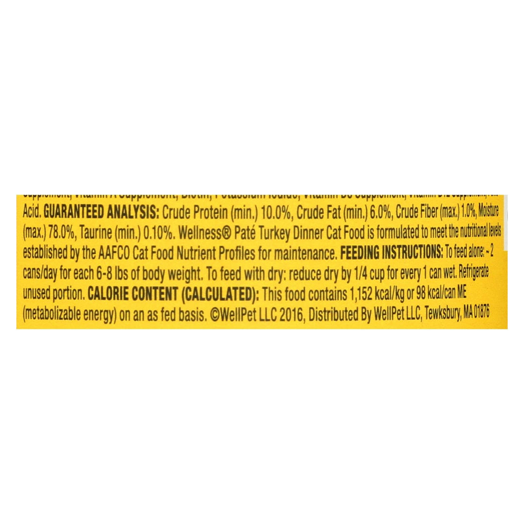 Wellness Pet Products Cat Food - Turkey Recipe - Case Of 24 - 3 Oz. - Maras Green
