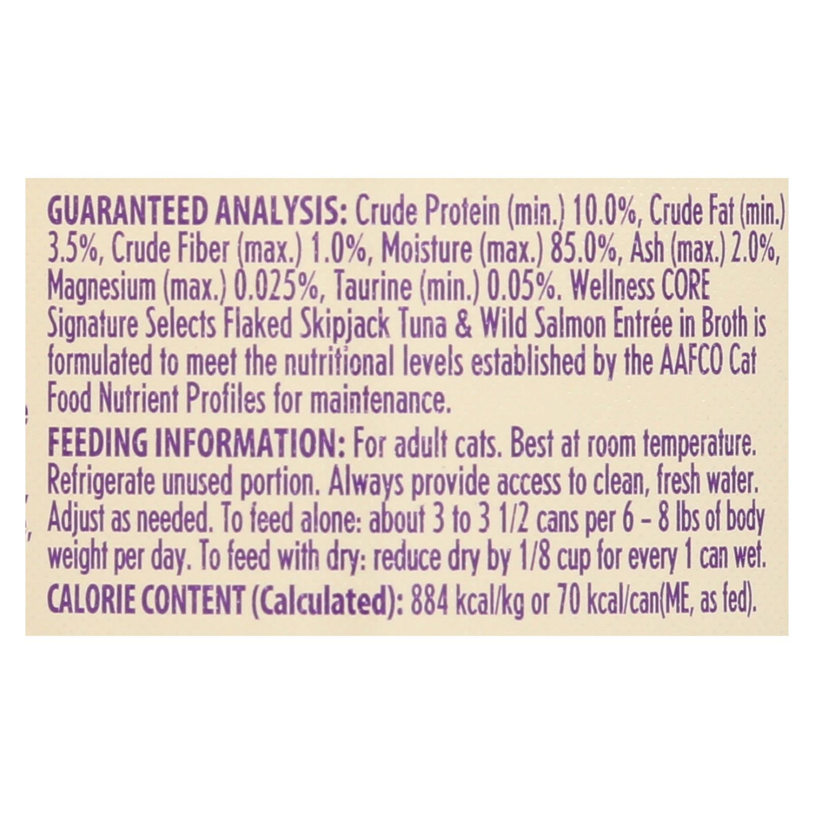 Wellness Pet Products - Signature Selects Cat Food - Skipjack Tuna And Wild Salmon Entree In Broth - Case Of 12 - 2.8 Oz. - Maras Green