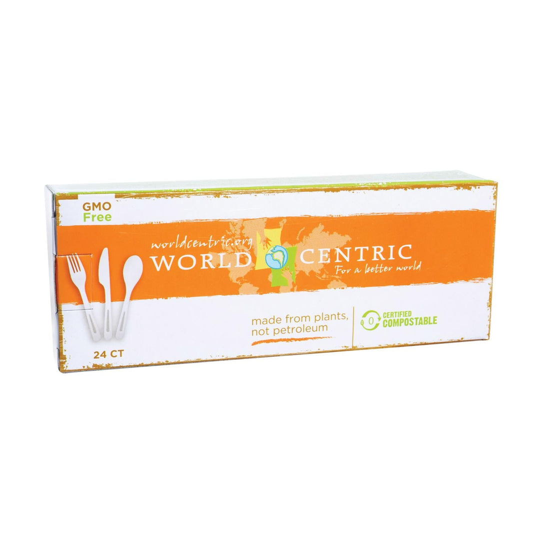 World Centric Assorted Corn Starch Flatware - Case Of 12 - 24 Count - Maras Green