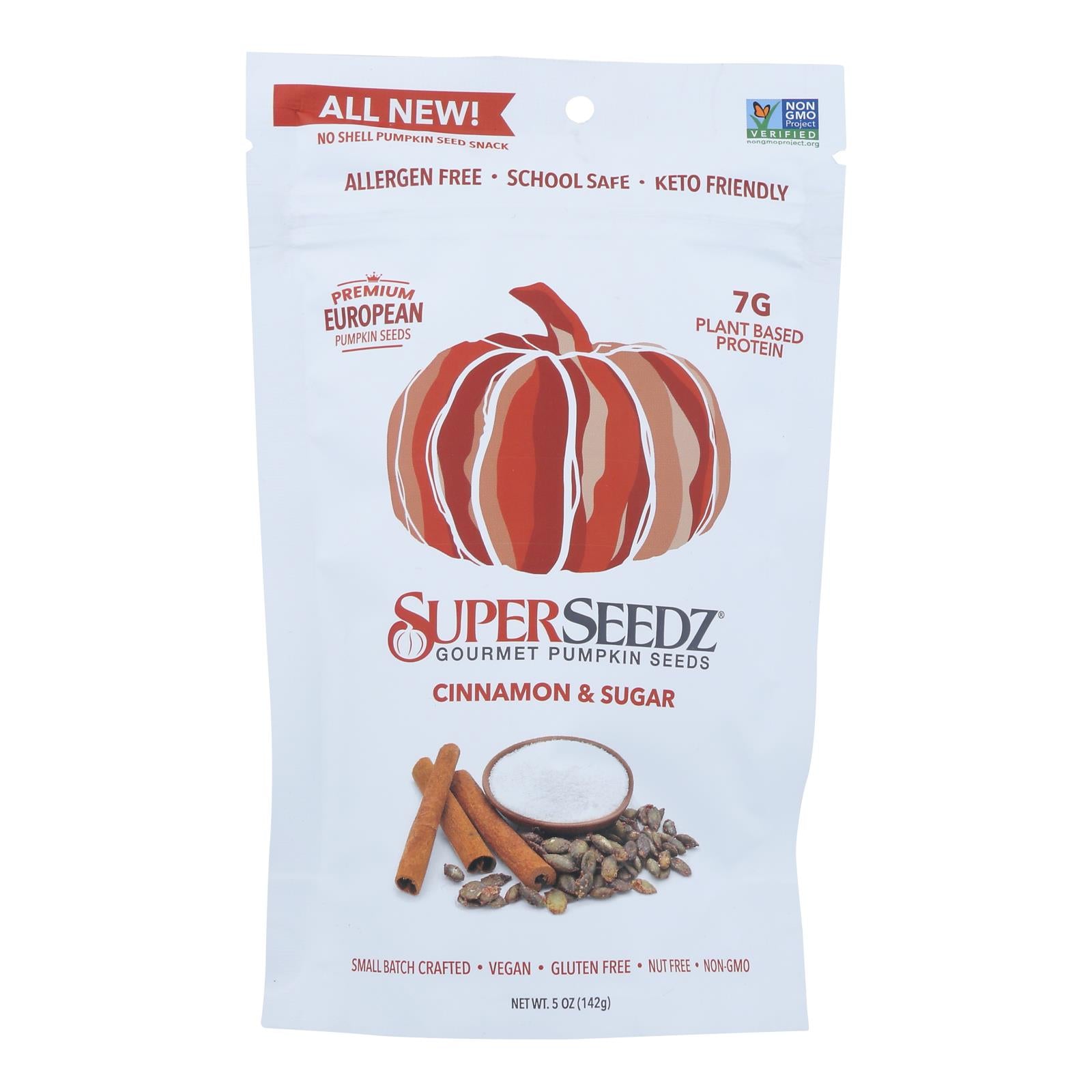 Superseedz Gourmet Pumpkin Seeds - Cinnamon And Sugar - Case Of 6 - 5 Oz. - Maras Green