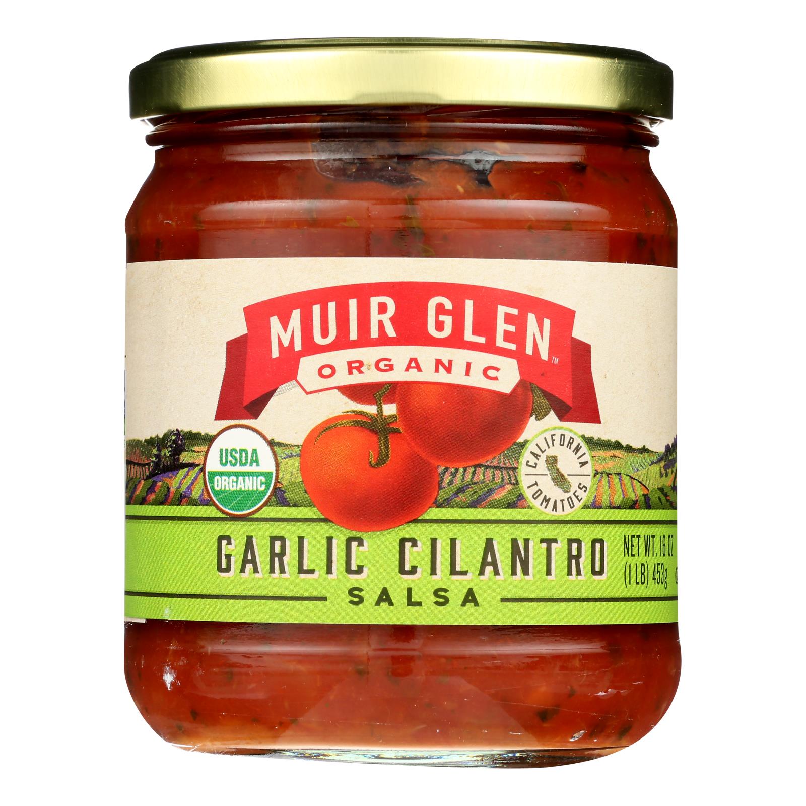 Muir Glen Medium Garlic Cilantro Salsa - Tomato - Case Of 12 - 16 Oz. - Maras Green