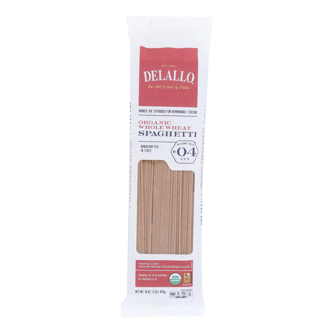 Delallo - Organic Whole Wheat Spaghetti Pasta - Case Of 16 - 1 Lb. - Maras Green