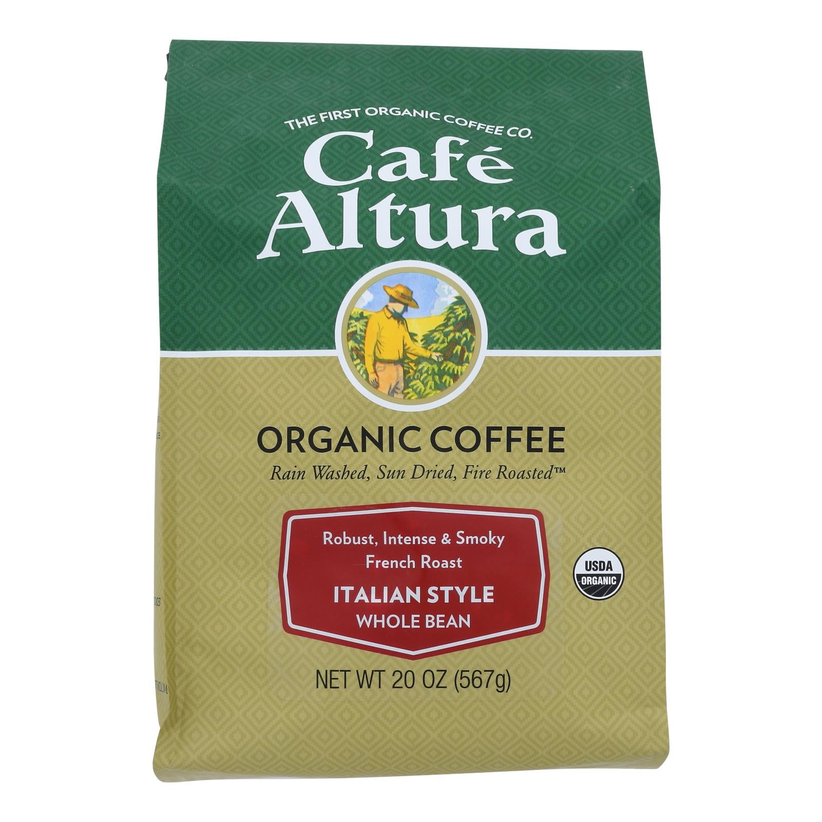 Cafe Altura, Italian Style Dark Roast Organic  - Case Of 6 - 1.25 Lb - Maras Green