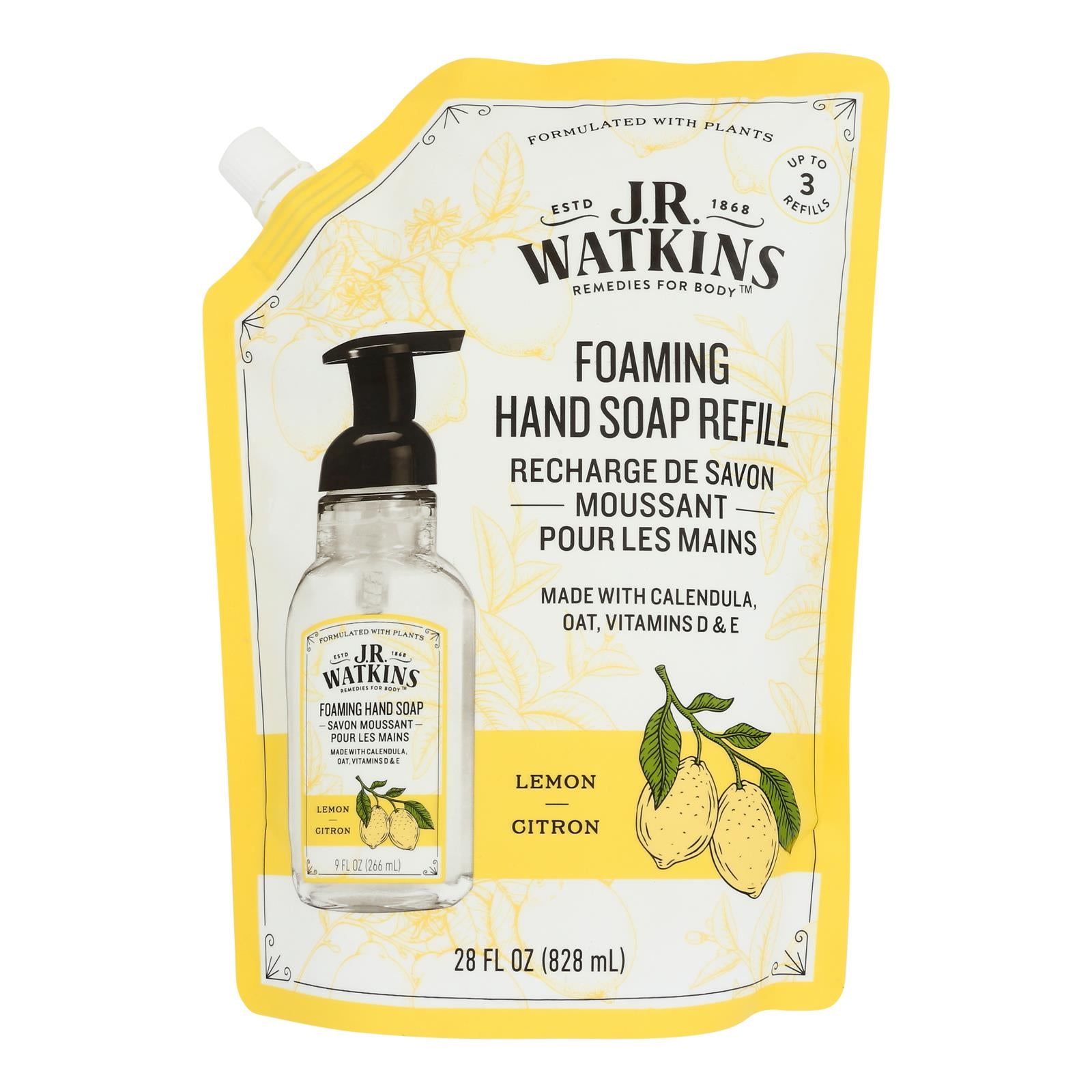 J.r. Watkins - Hand Soap Foam Refill Lemon - Case Of 3-28 Fz - Maras Green