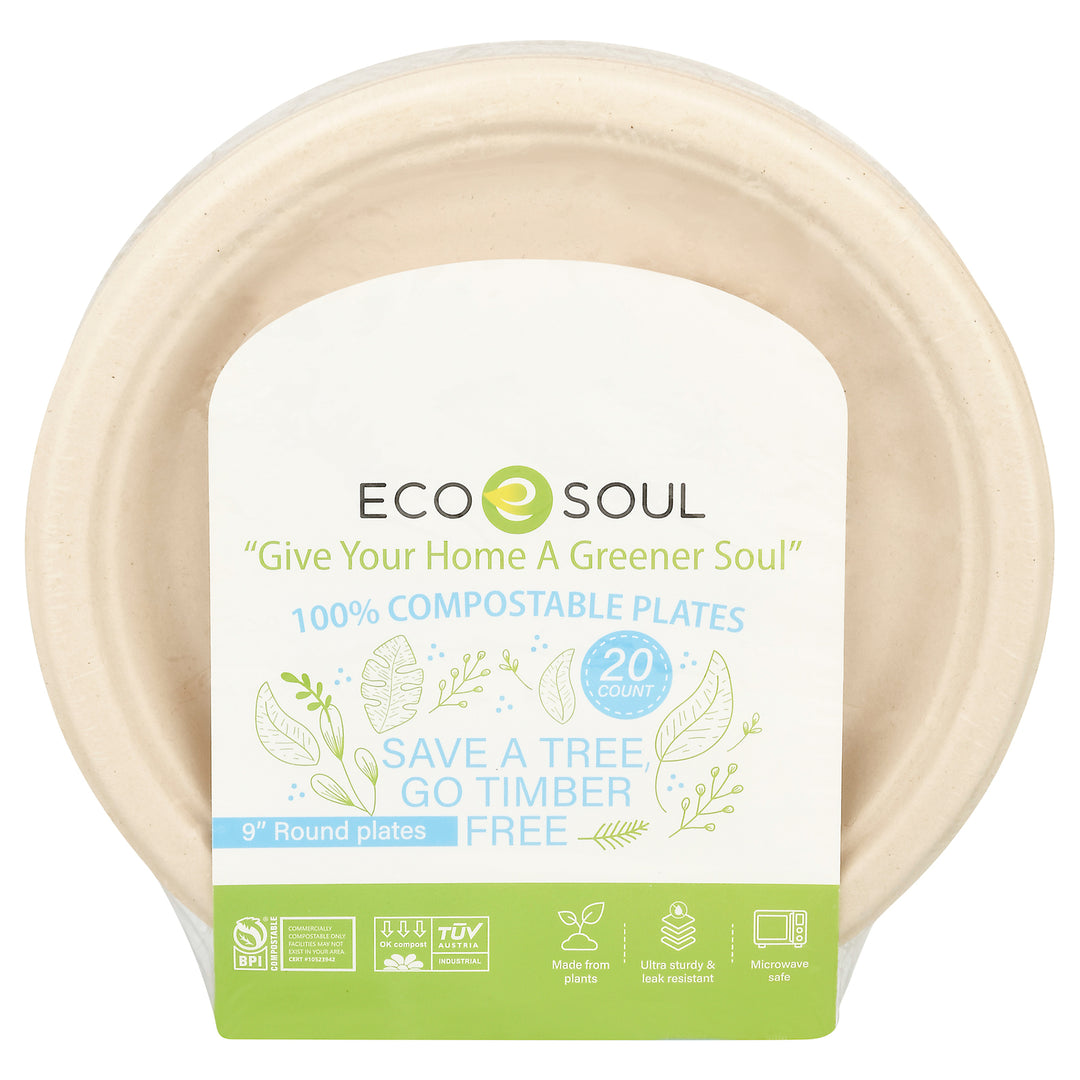 Ecosoul - Rnd Plate 9 Inch Bagasse - Case Of 8 - 20 Ct - Maras Green