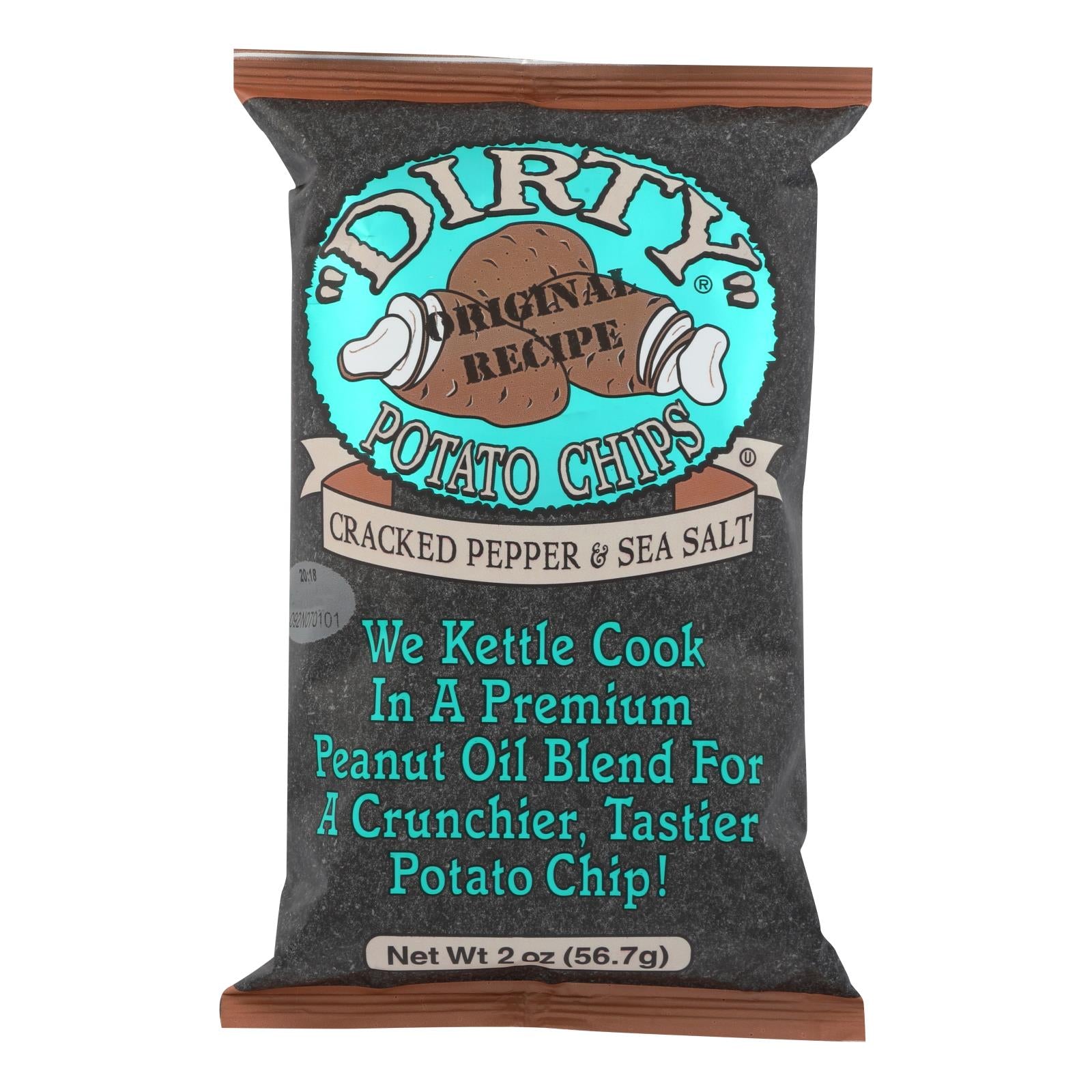 Dirty Chips - Potato Chips - Cracked Pepper And Salt - Case Of 25 - 2 Oz - Maras Green
