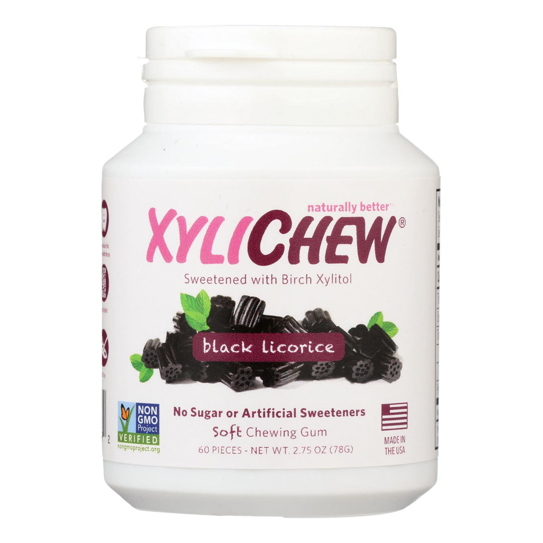 Xylichew Gum - Black Licorice - Jar - 60 Pieces - 1 Case - Maras Green