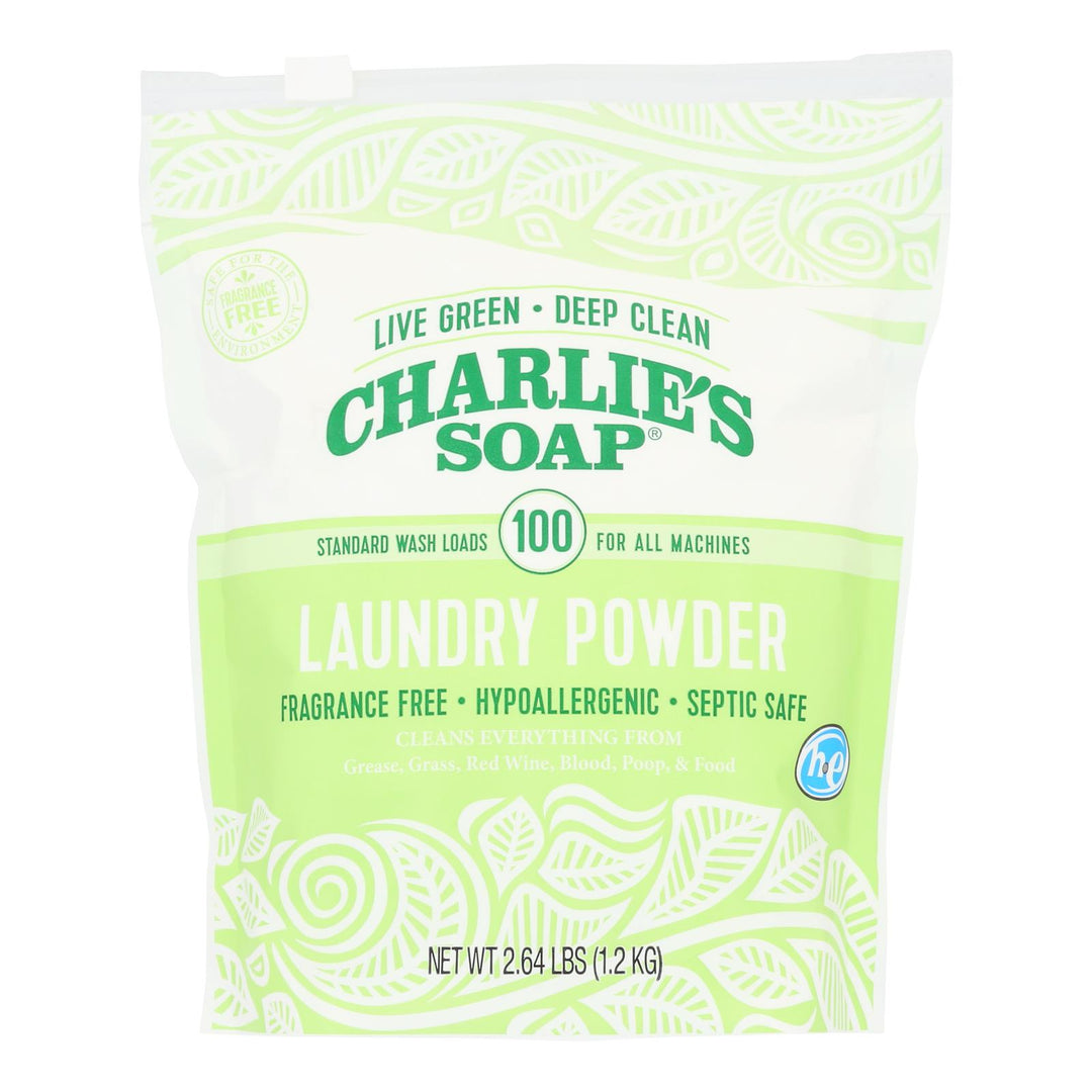 Charlies Soap Laundry Detergent - 100 Loads - Powder - 2.64 Lb - Case Of 6 - Maras Green