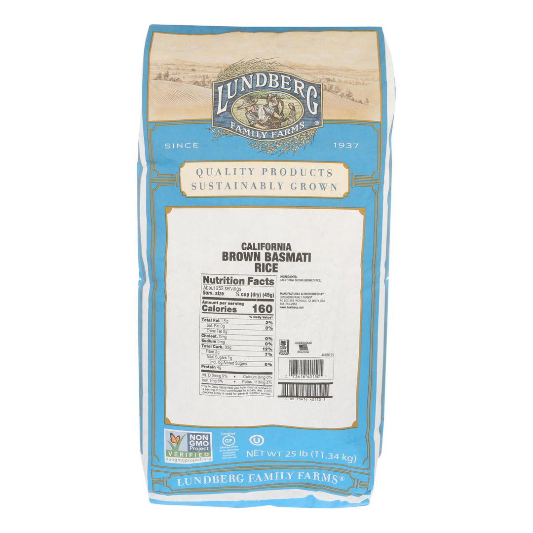 Lundberg Family Farms Brown Basmati Rice - Case Of 25 Lbs - Maras Green