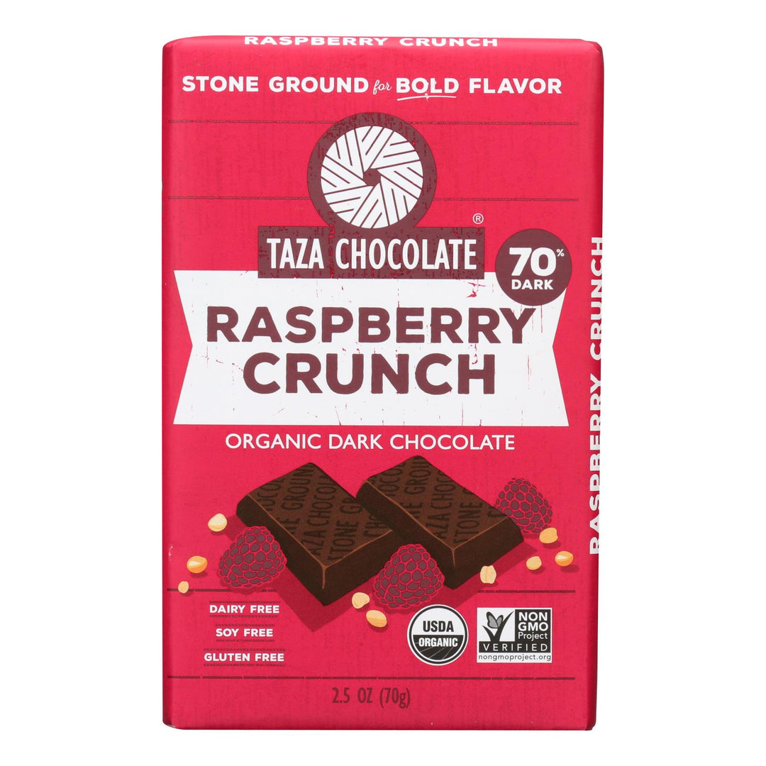 Taza Chocolate Stone Ground Organic Dark Chocolate Bar - Raspberry Crunch - Case Of 10 - 2.5 Oz. - Maras Green