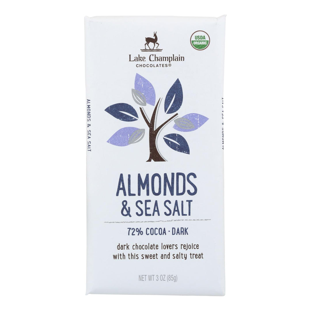 Lake Champlain Chocolates Chocolate Bar - Almonds & Sea Salt. 72% Cocoa Dark. - Case Of 12 - 3 Oz. - Maras Green