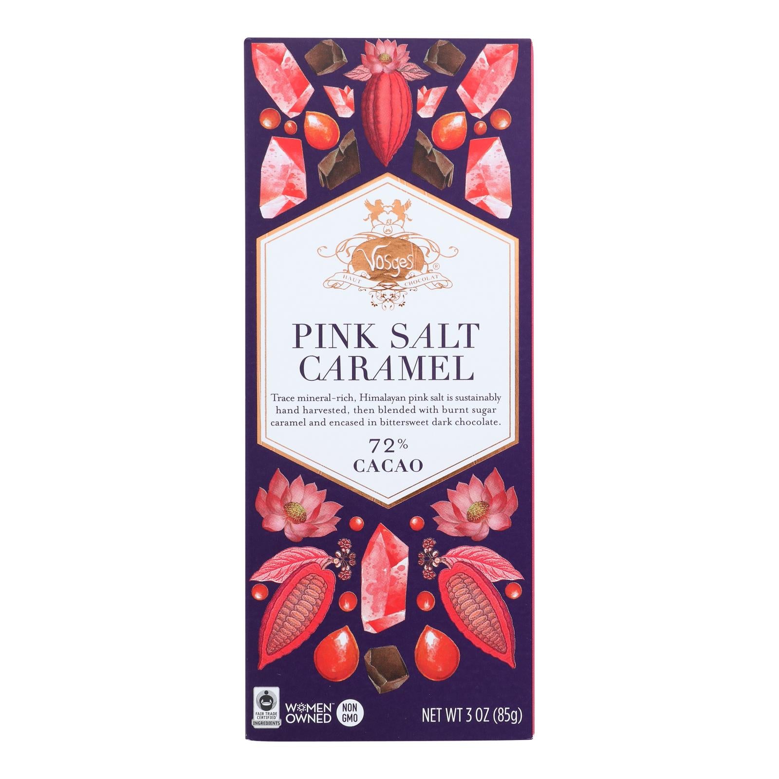 Vosges Haut-chocolat 72% Cocoa Burnt Caramel Bar - Pink Salt - Case Of 12 - 3 Oz - Maras Green