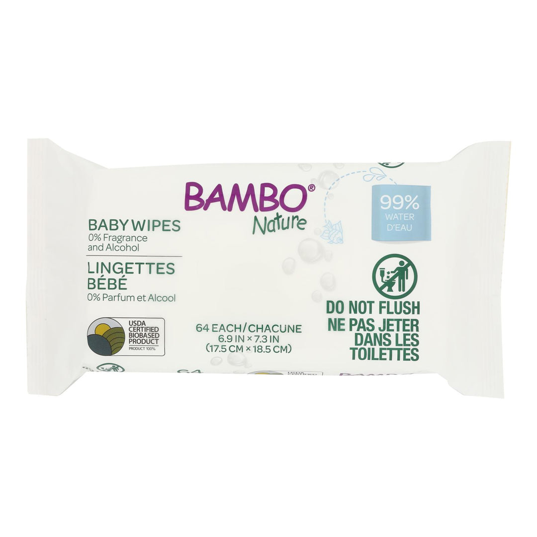 Bambo Nature - Wipes Baby 99% Water - Case Of 12 - 64 Count - Maras Green