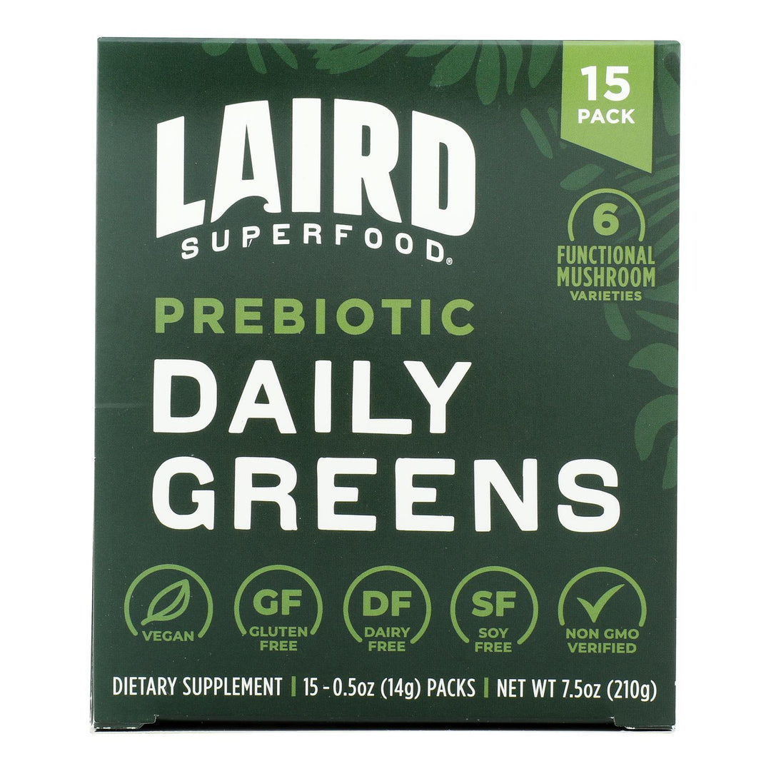 Laird Superfood - Daily Greens Prebiotic 15 Count - Case Of 6 - 7.5 Ounces - Maras Green