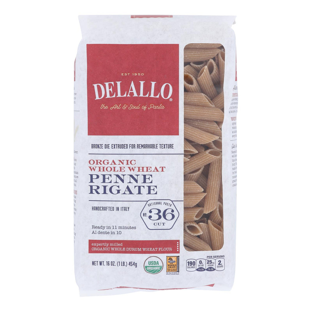 Delallo - Pasta Organic Penne Rigate Whole Wheat - Case Of 8 - 16 Ounces - Maras Green