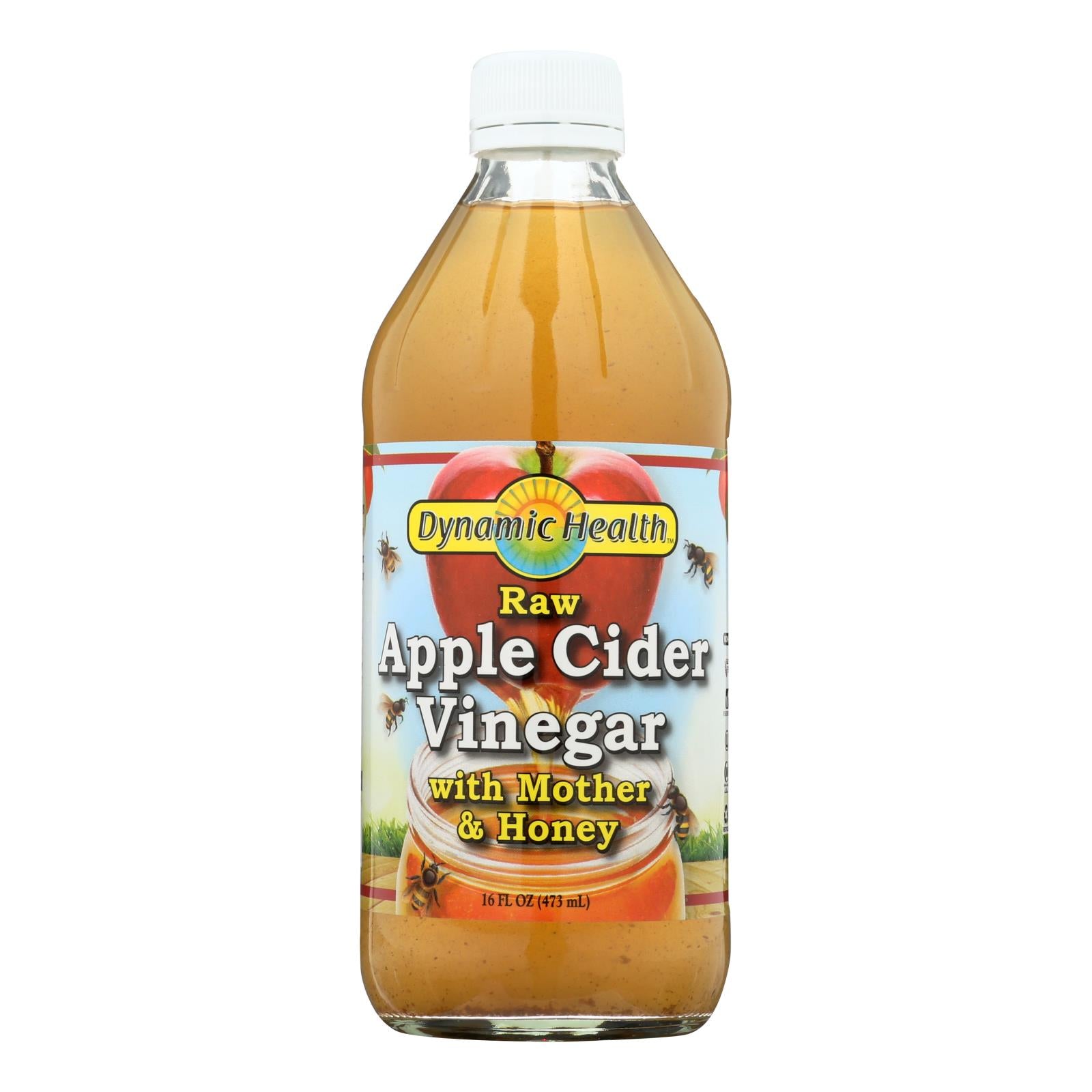 Dynamic Health Apple Cider Vinegar - With The Mother And Natural Honey - Glass Bottle - 16 Oz - Maras Green