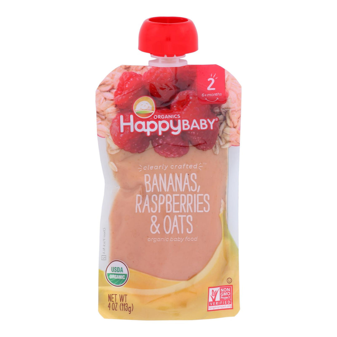 Happy Baby Happy Baby Clearly Crafted - Bananas Raspberries And Oats - Case Of 16 - 4 Oz. - Maras Green